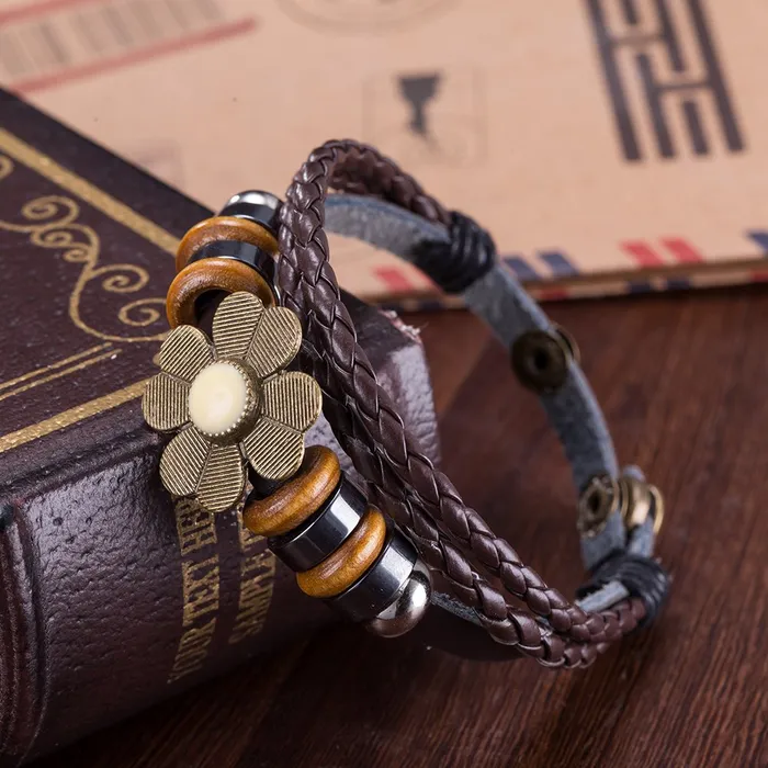 Bracelets Yellow Chimes Yellow Chimes Flower Charm Wrap Brown Bracelet For Women And Girls