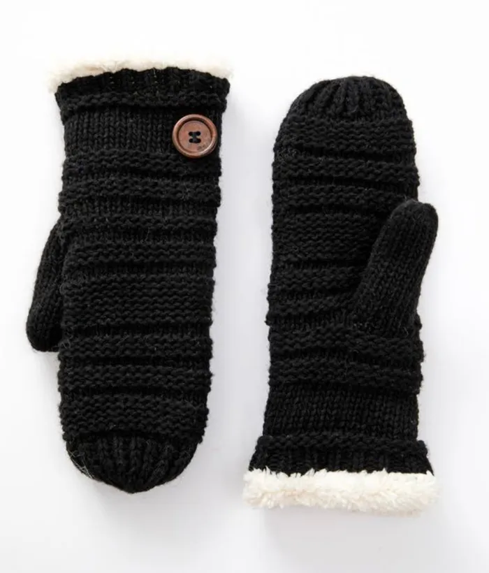 Button Fleece Winter Mittens Candlewick Gift Shop Earrings