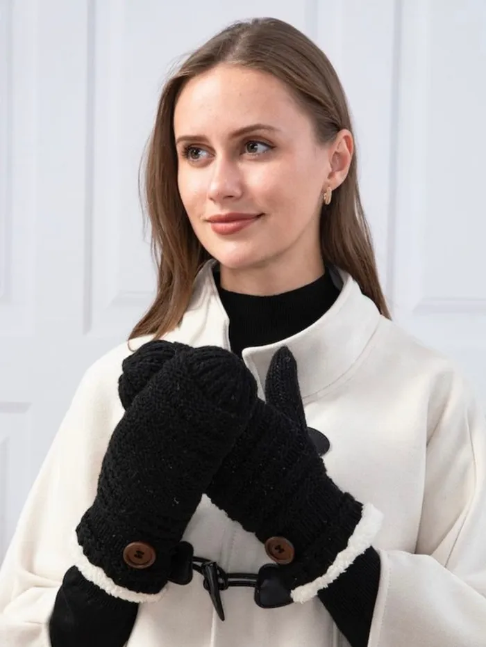 Button Fleece Winter Mittens Candlewick Gift Shop Earrings