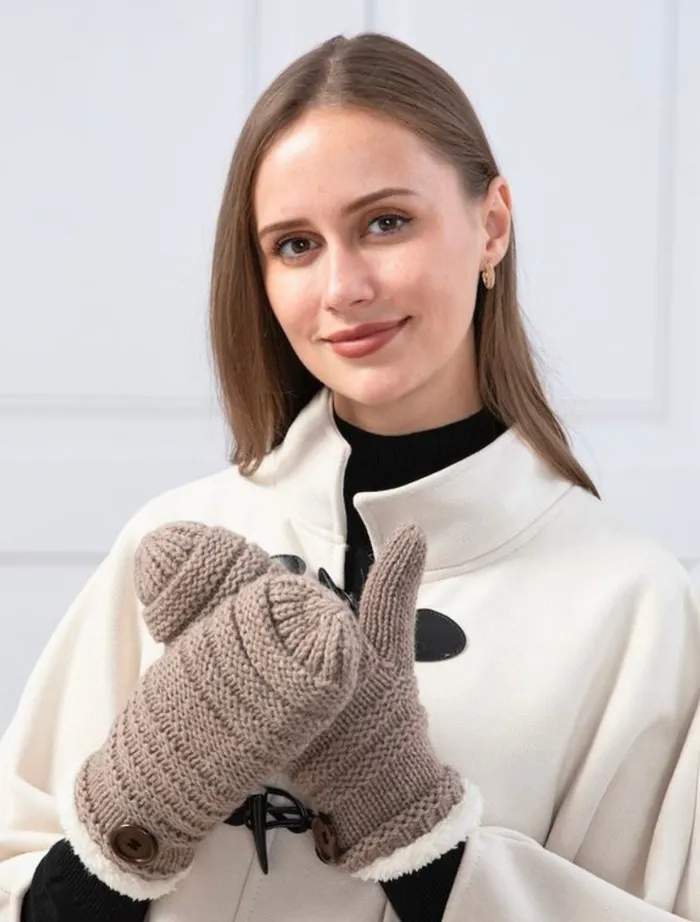 Button Fleece Winter Mittens Candlewick Gift Shop Earrings