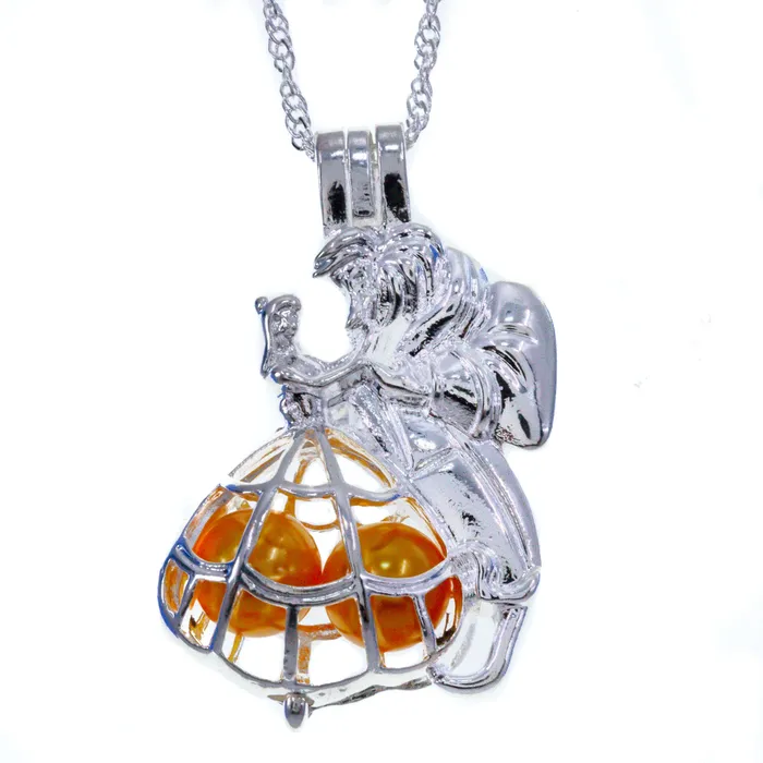 Cage Pendant Silver Plated A Beast Dancing with a Princess CPSP219 Necklaces Cage Pendant Silver Plated A Beast Dancing with a Princess CPSP219 Necklaces
