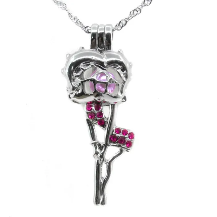Cage Pendant Silver Plated Betty Boop with Chain CPSP258 Necklaces
