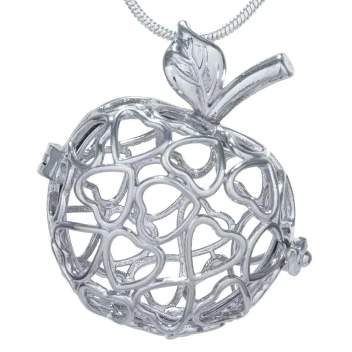 Cage Pendant Silver Plated Large Apple Heart Holds 810 Pearls CPSP117 Necklaces