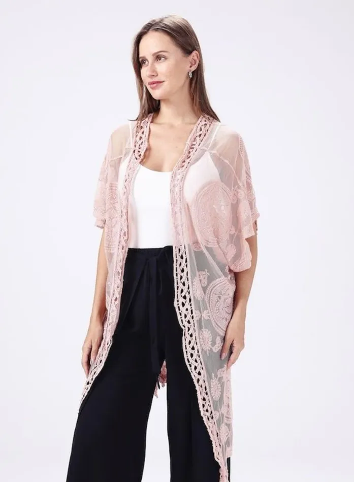 Candlewick Gift Shop Earrings Pink Lace Kimono One Size
