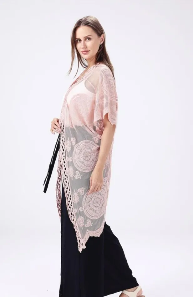 Candlewick Gift Shop Earrings Pink Lace Kimono One Size