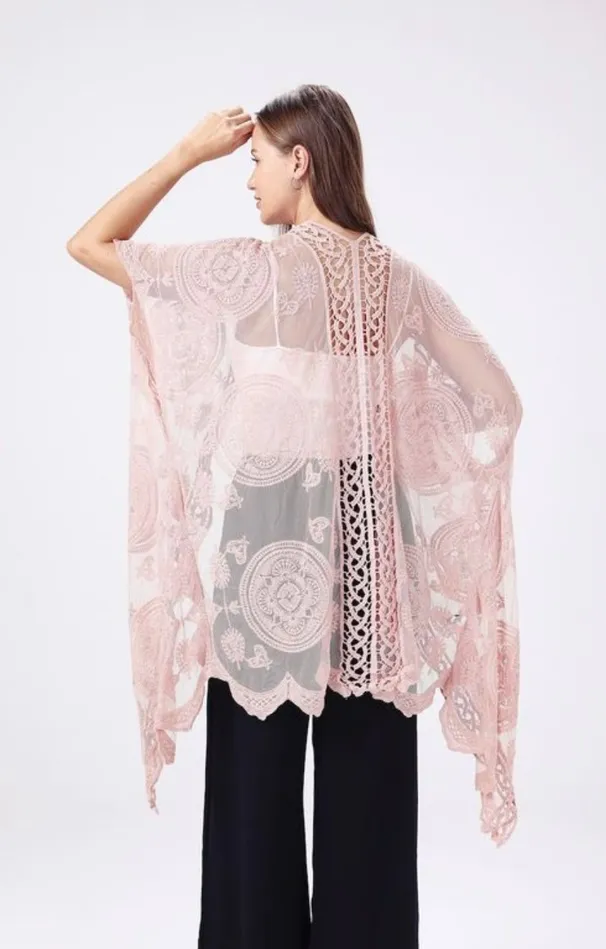 Candlewick Gift Shop Earrings Pink Lace Kimono One Size