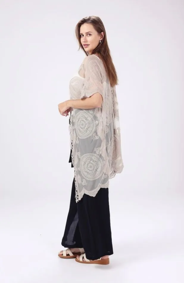 Candlewick Gift Shop Earrings Taupe Lace Kimono One Size