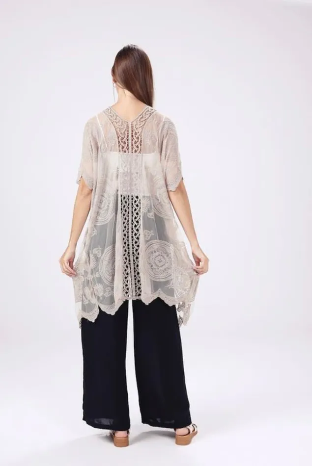 Candlewick Gift Shop Earrings Taupe Lace Kimono One Size