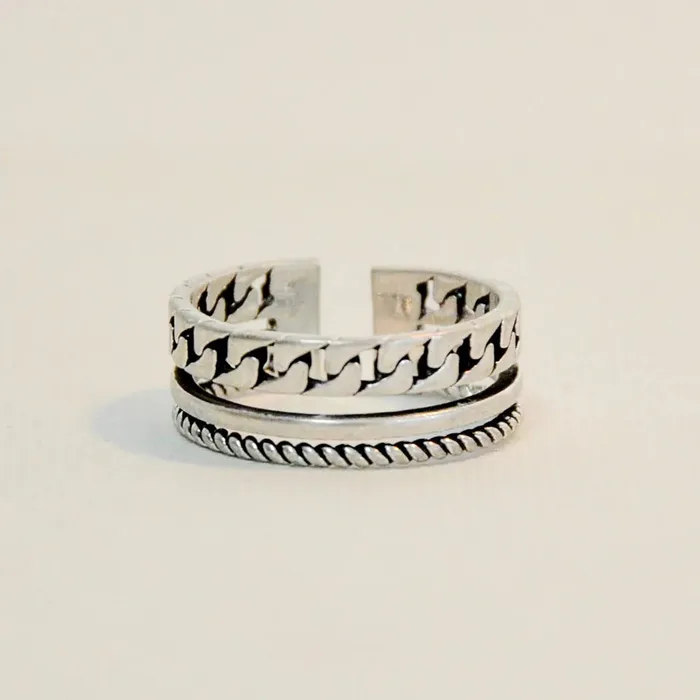Candlewick Gift Shop Rings Chain Rope Design Adjustable Ring Silver
