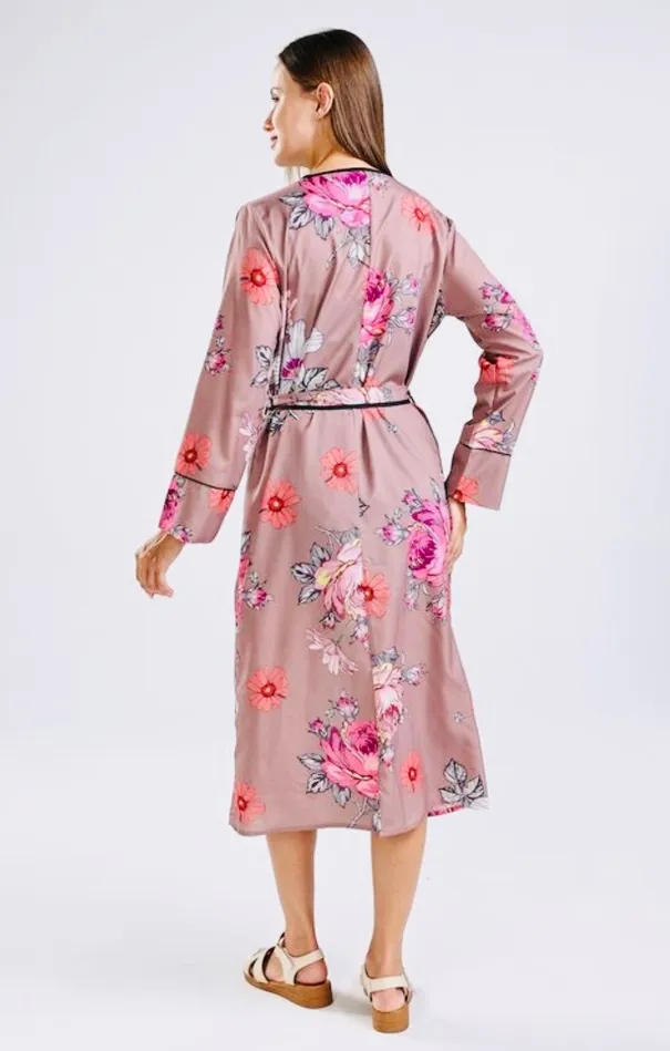 Candlewick Gift Shop Rings Taupe Pink Floral Kimono One Size