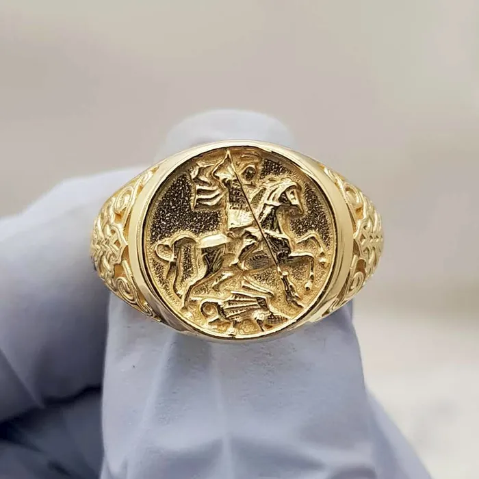 carre dor 14k 18k gold mens st george ring 1 Rings