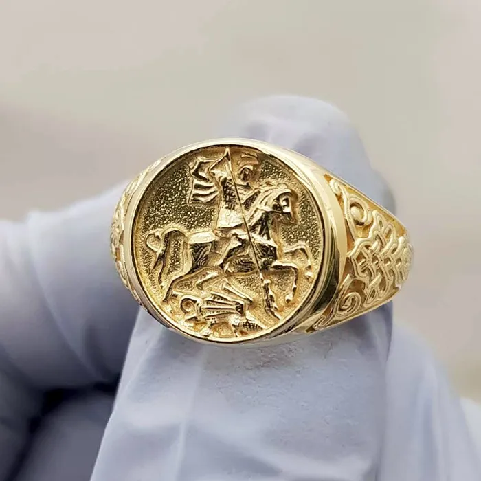 carre dor 14k 18k gold mens st george ring 1 Rings