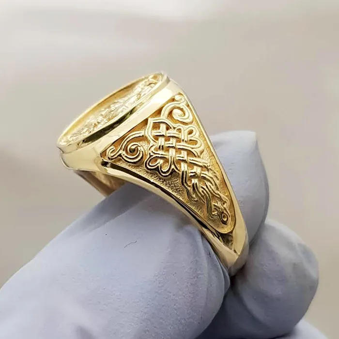 carre dor 14k 18k gold mens st george ring 1 Rings