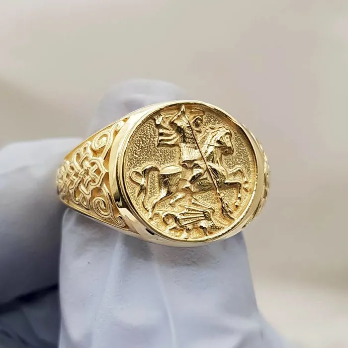 carre dor 14k 18k gold mens st george ring 1 Rings