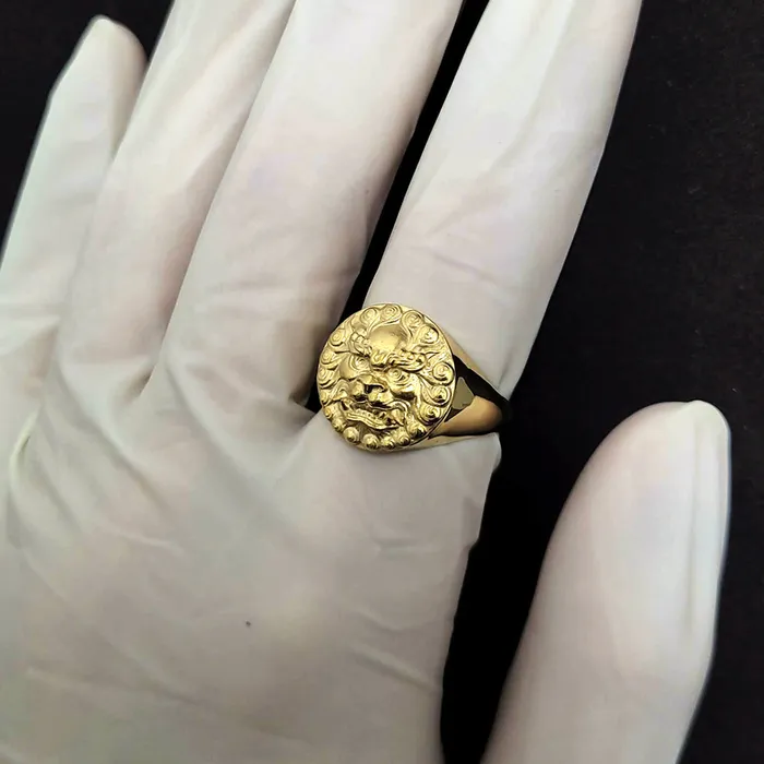 carre dor Rings 18k 14k gold mens haetae korean lion ring 2