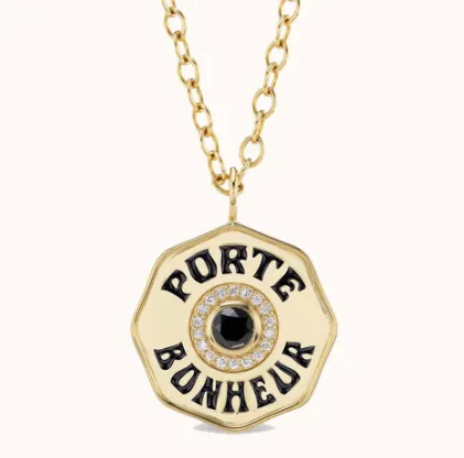 Charm Necklaces Marlo Laz LARGE PORTE BONHEUR BLACK DIAMOND CHARM