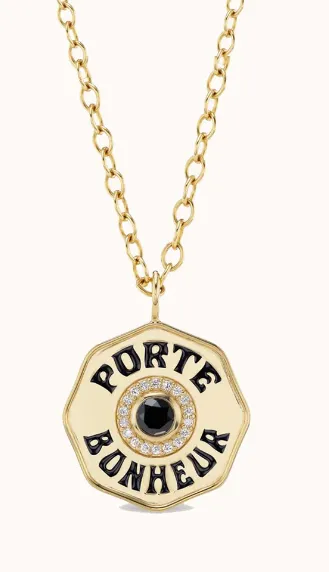 Charm Necklaces Marlo Laz LARGE PORTE BONHEUR BLACK DIAMOND CHARM