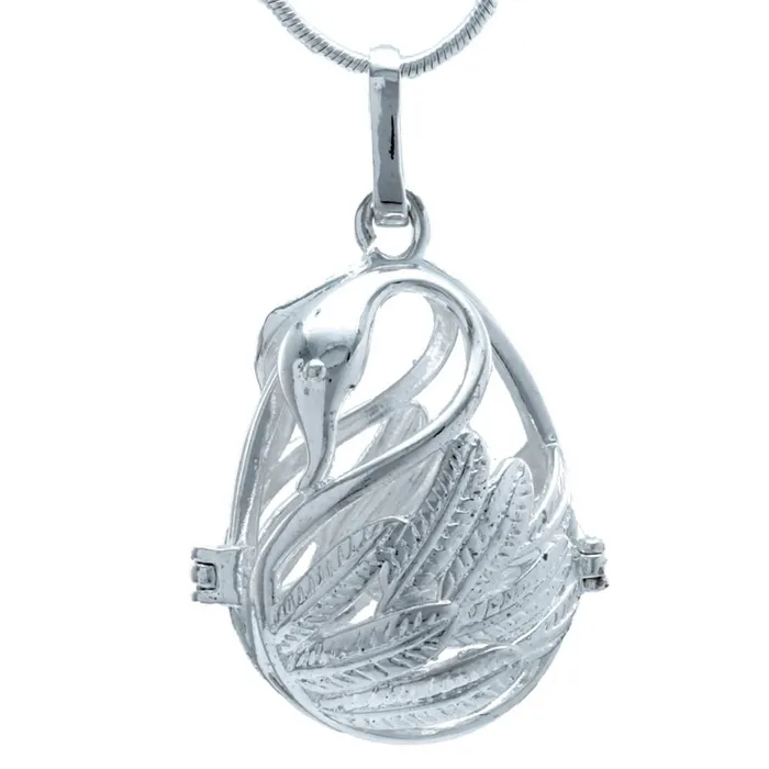 CPSP059 Necklaces Cage Pendant Silver Plated Swan Holds up to 12 Pearls