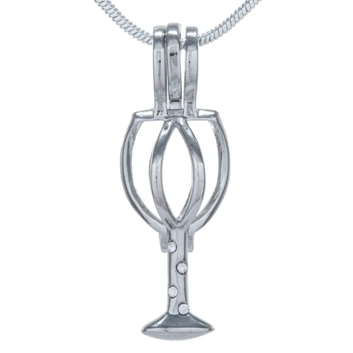 CPSP104 Necklaces Cage Pendant Silver Plated Wine Glass