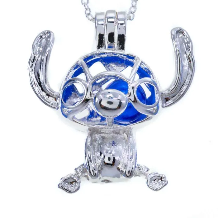 CPSP207 Necklaces Cage Pendant Silver Plated Cute Alien with Chain