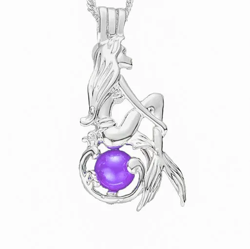 CPSP227 Necklaces Cage Pendant Silver Plated Mermaid with Chain