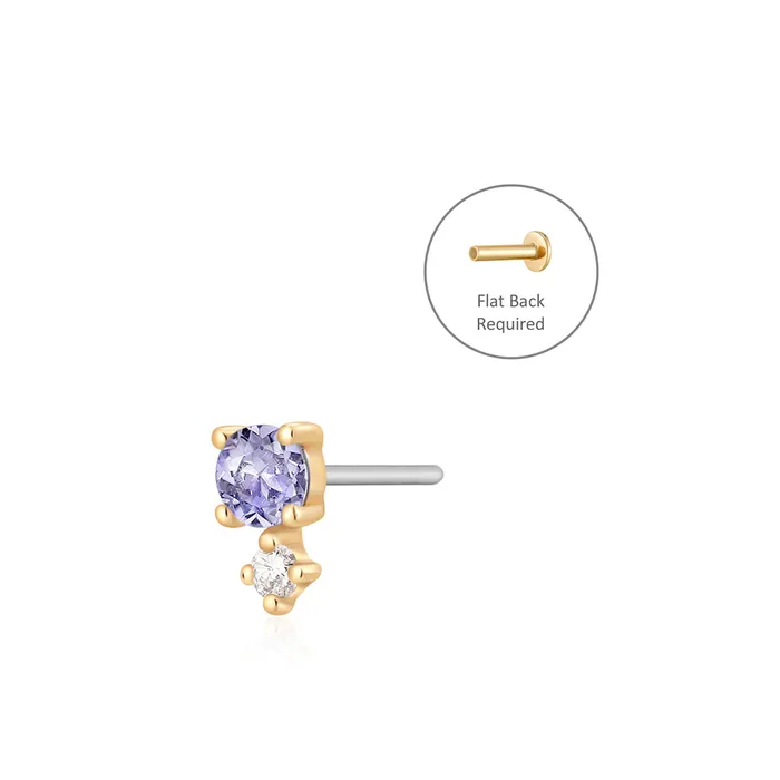 DECEMBER Tanzanite and White Sapphire Threadless Flatback Earring AURELIE GI Earrings DECEMBER Tanzanite and White Sapphire Threadless Flatback Earring AURELIE GI Earrings