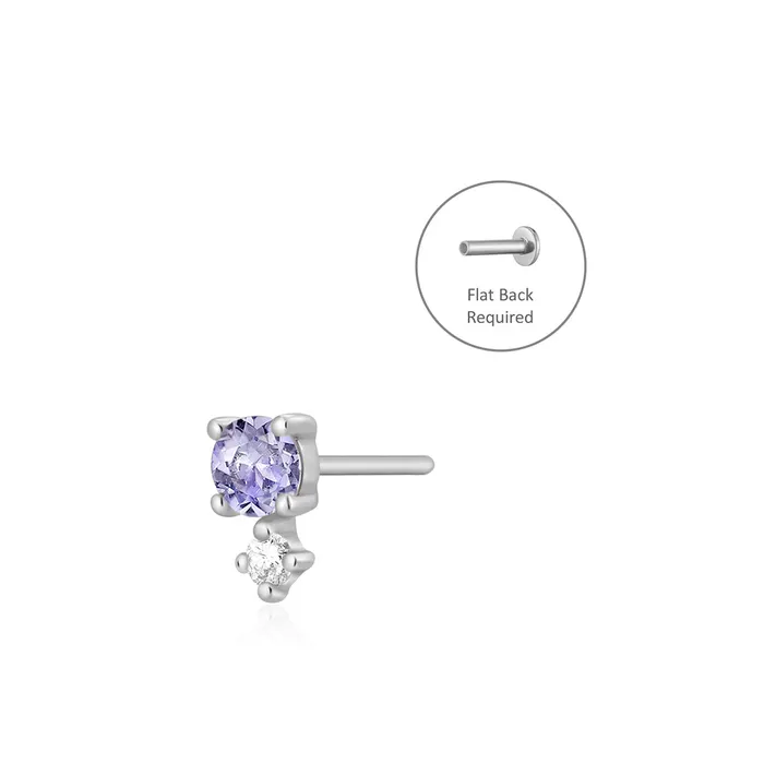 DECEMBER Tanzanite and White Sapphire Threadless Flatback Earring AURELIE GI Earrings