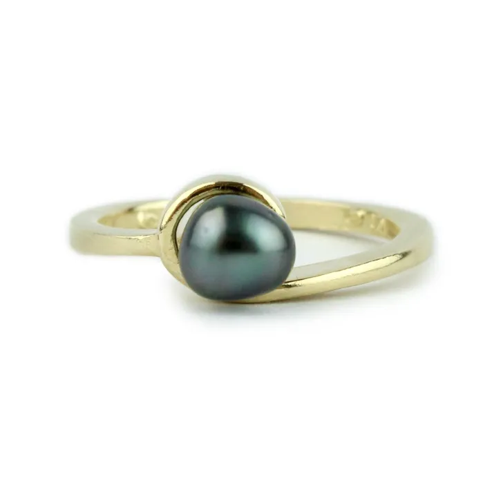 Deep BlueGreen Tahitian Keshi Pearl Wave Ring on 10K Gold Kamoka Pearl Rings Deep BlueGreen Tahitian Keshi Pearl Wave Ring on 10K Gold Kamoka Pearl Rings