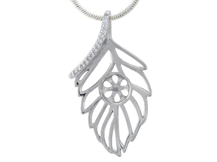 DIY Mount Pendant 925 Sterling Silver Feather Rhinestone MPST016 Necklaces