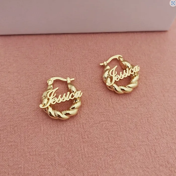Earrings Gold Butterfly Girls Twisted Hoop Name Earrings