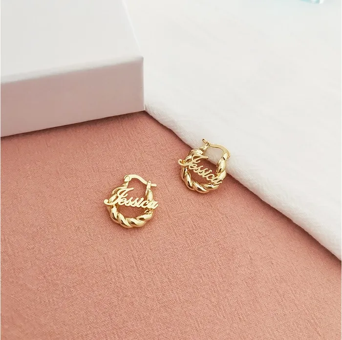 Earrings Gold Butterfly Girls Twisted Hoop Name Earrings