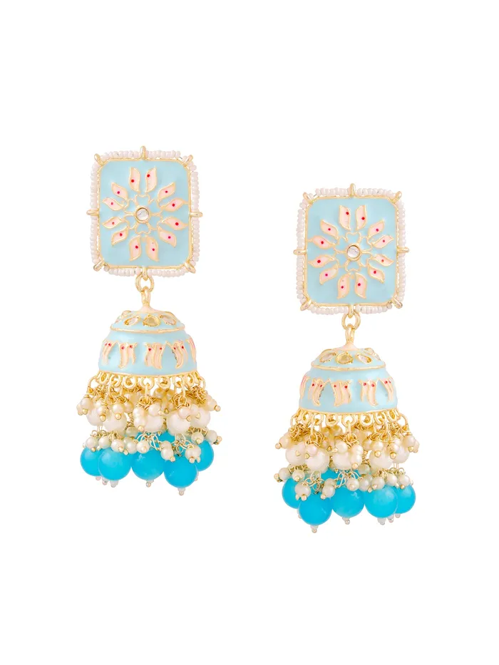 Earrings Meenakari Jhumka Earrings Set Gold Plated Lightweight 82cm x 28cm Multicolor Yellow Chimes Earrings Meenakari Jhumka Earrings Set Gold Plated Lightweight 82cm x 28cm Multicolor Yellow Chimes