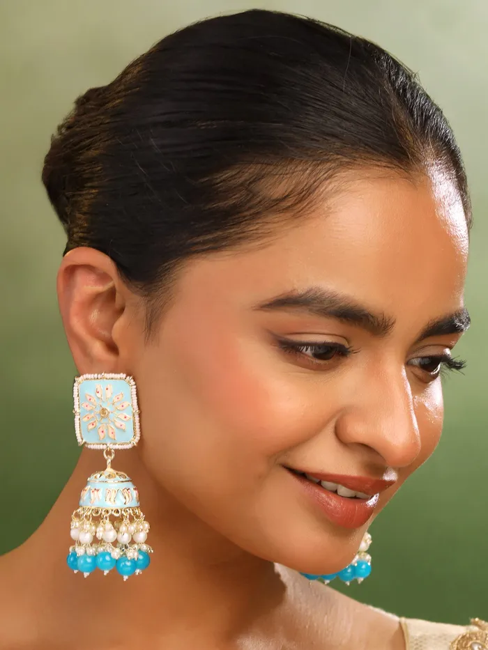 Earrings Meenakari Jhumka Earrings Set Gold Plated Lightweight 82cm x 28cm Multicolor Yellow Chimes