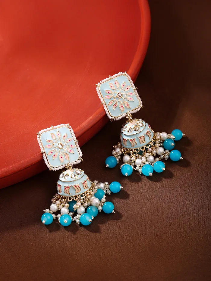 Earrings Meenakari Jhumka Earrings Set Gold Plated Lightweight 82cm x 28cm Multicolor Yellow Chimes