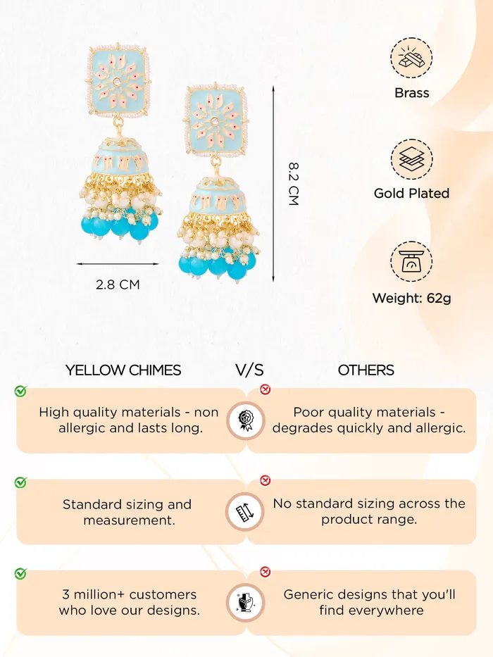 Earrings Meenakari Jhumka Earrings Set Gold Plated Lightweight 82cm x 28cm Multicolor Yellow Chimes