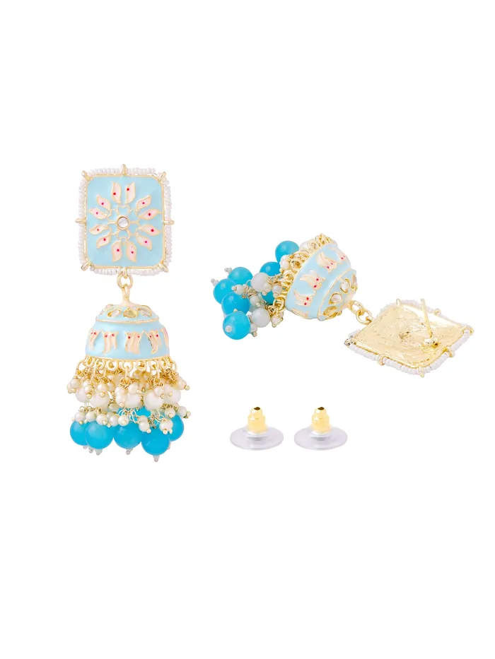 Earrings Meenakari Jhumka Earrings Set Gold Plated Lightweight 82cm x 28cm Multicolor Yellow Chimes