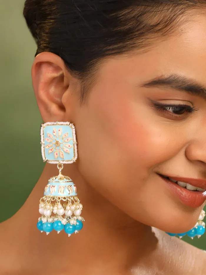Earrings Meenakari Jhumka Earrings Set Gold Plated Lightweight 82cm x 28cm Multicolor Yellow Chimes