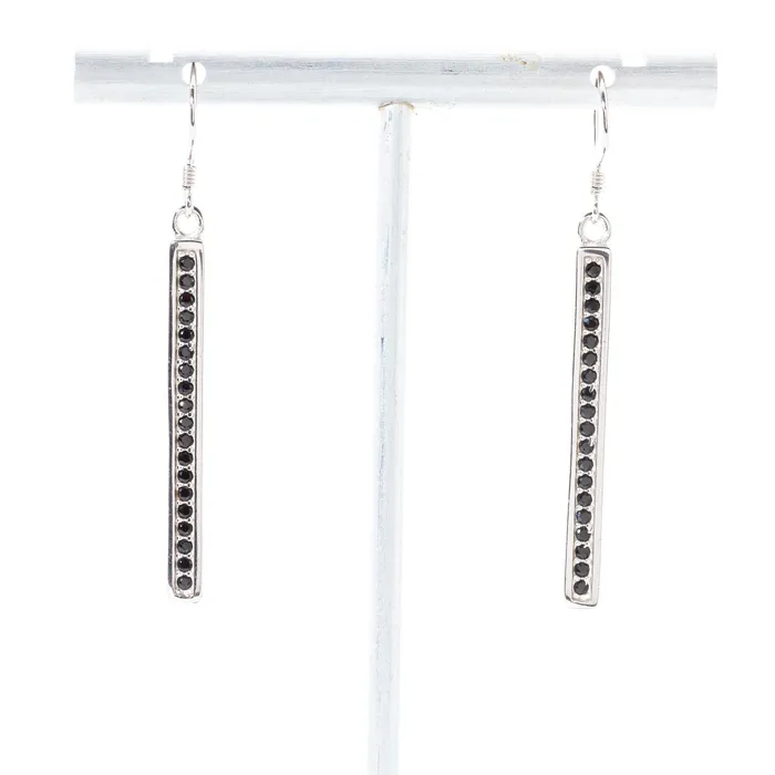 Earrings Solid Bar 15 Black Rhinestone 925 Sterling Silver EAR Earrings
