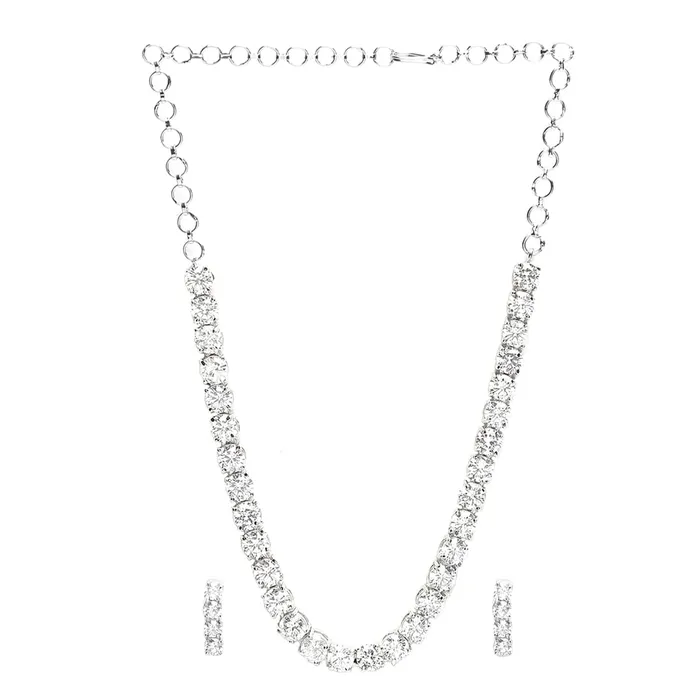 Earrings Yellow Chimes American Diamond Necklace Set For Women White Stone Silver Jewellery Set For Women Diamond Necklace Set Birthday Gift for Girls Anniversary Gift for Wife Yellow Chimes