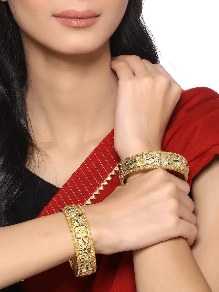 Earrings Yellow Chimes Bangles for Women Gold Toned Traditional Designed Meenakari Touch Bangles for Women and Girls Yellow Chimes
