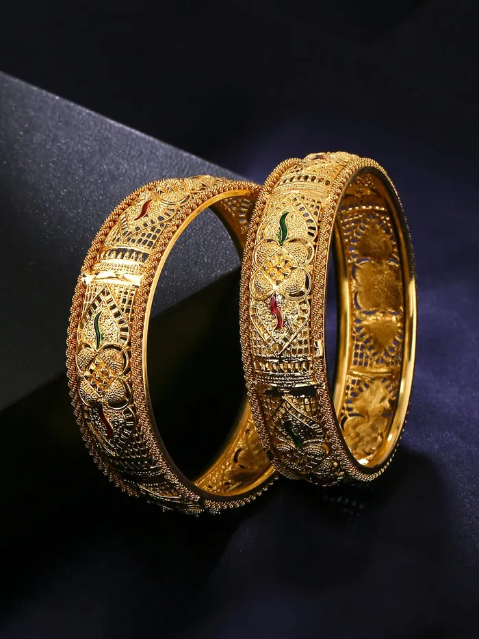 Earrings Yellow Chimes Bangles for Women Gold Toned Traditional Designed Meenakari Touch Bangles for Women and Girls Yellow Chimes