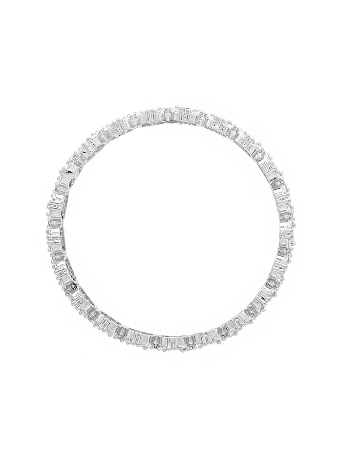 Earrings Yellow Chimes Bangles for Women Silver Toned White ADAmerican Diamond Studded Floral Designed 2 Pcs Set Bangles for Women and Girls Yellow Chimes