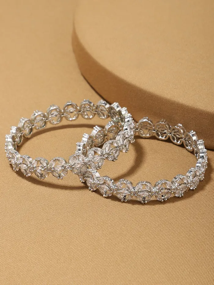 Earrings Yellow Chimes Bangles for Women Silver Toned White ADAmerican Diamond Studded Floral Designed 2 Pcs Set Bangles for Women and Girls Yellow Chimes