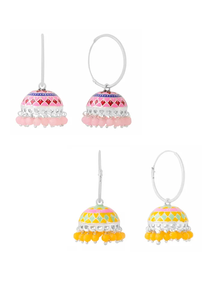 Earrings Yellow Chimes Combo 2 Pairs Meenakari Jhumka Earrings for Women Traditional Gold Plated 47cm x 25cm Multi Earrings Yellow Chimes Combo 2 Pairs Meenakari Jhumka Earrings for Women Traditional Gold Plated 47cm x 25cm Multi