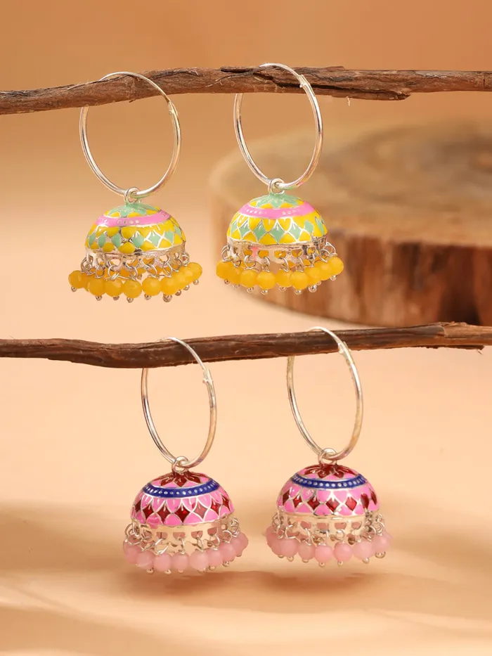Earrings Yellow Chimes Combo 2 Pairs Meenakari Jhumka Earrings for Women Traditional Gold Plated 47cm x 25cm Multi