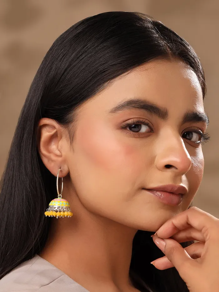 Earrings Yellow Chimes Combo 2 Pairs Meenakari Jhumka Earrings for Women Traditional Gold Plated 47cm x 25cm Multi