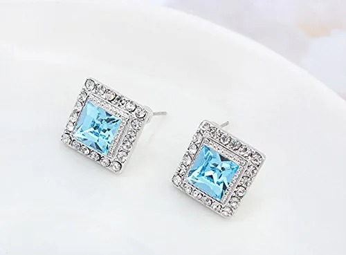 Earrings Yellow Chimes Crystals from Swarovski Platinum Plated Sqaure Crystal Earrings for Women Girls Blue Yellow Chimes