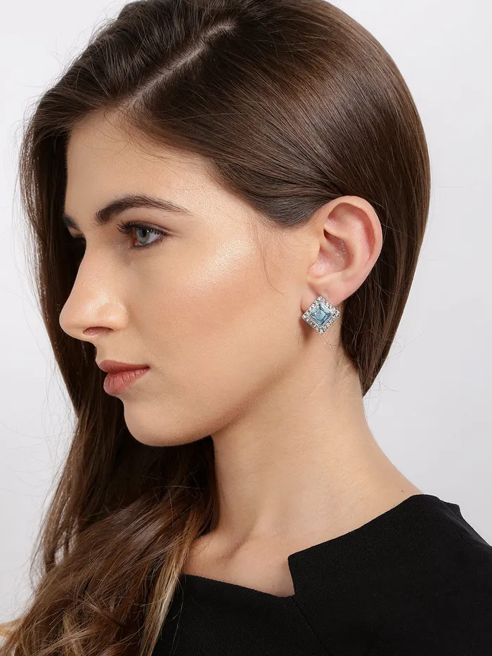 Earrings Yellow Chimes Crystals from Swarovski Platinum Plated Sqaure Crystal Earrings for Women Girls Blue Yellow Chimes