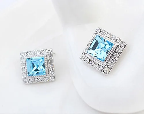Earrings Yellow Chimes Crystals from Swarovski Platinum Plated Sqaure Crystal Earrings for Women Girls Blue Yellow Chimes