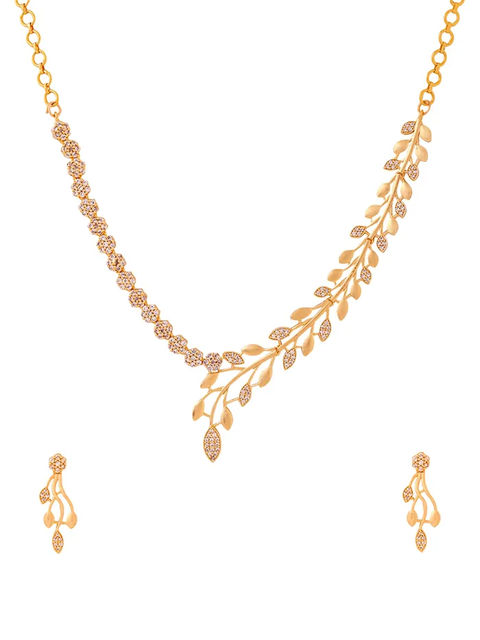 Earrings Yellow Chimes Diamond Necklace Set White Stone Gold Plated Jewelry Elegant Design One Size Gold